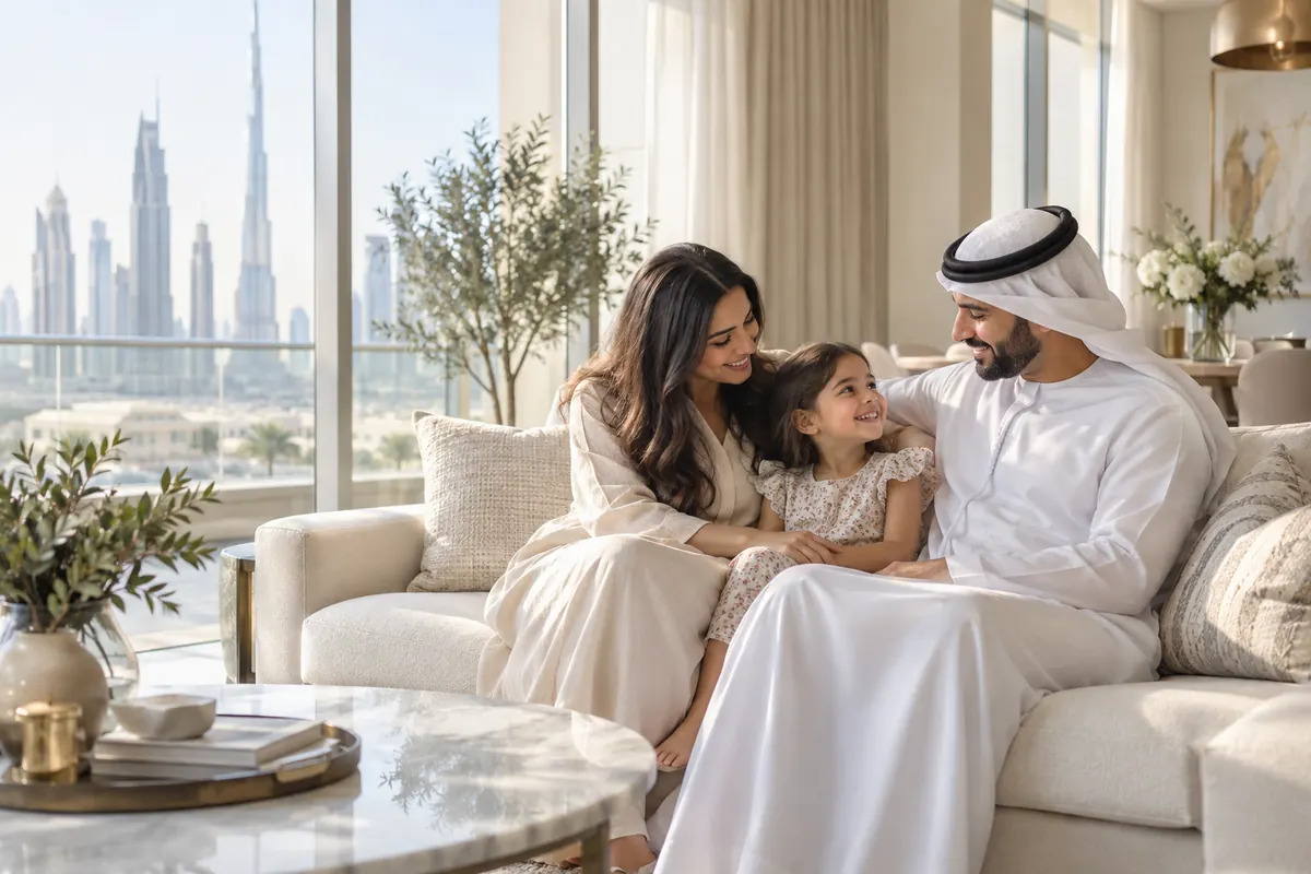 Illustrative family discussing future plans at home